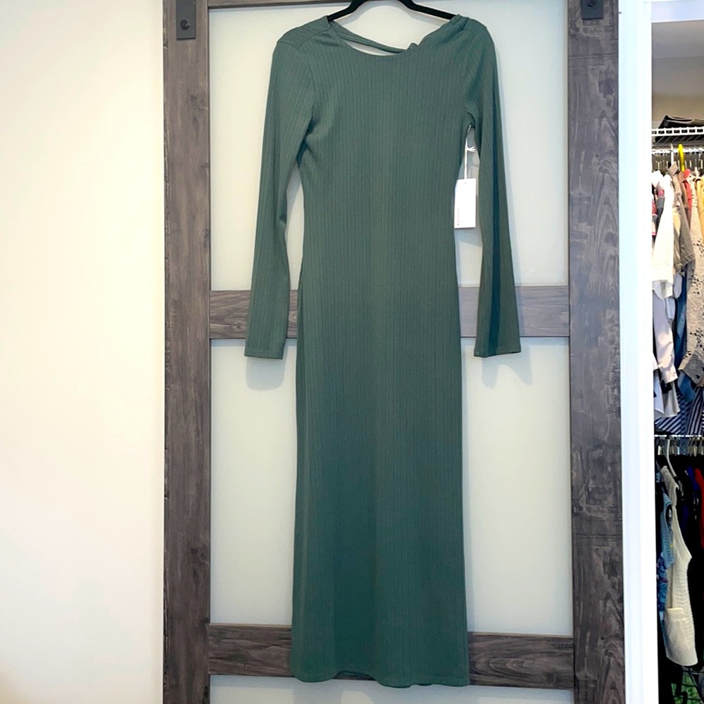 Green ribbed tie back midi Reformation Benedict dress NWT Size small